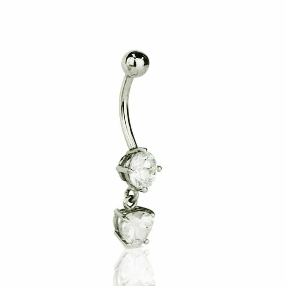 Solid 14k Yellow or White Gold Belly Button Dangle Barbel Bar Ring Body Jewelry - Picture 6 of 6